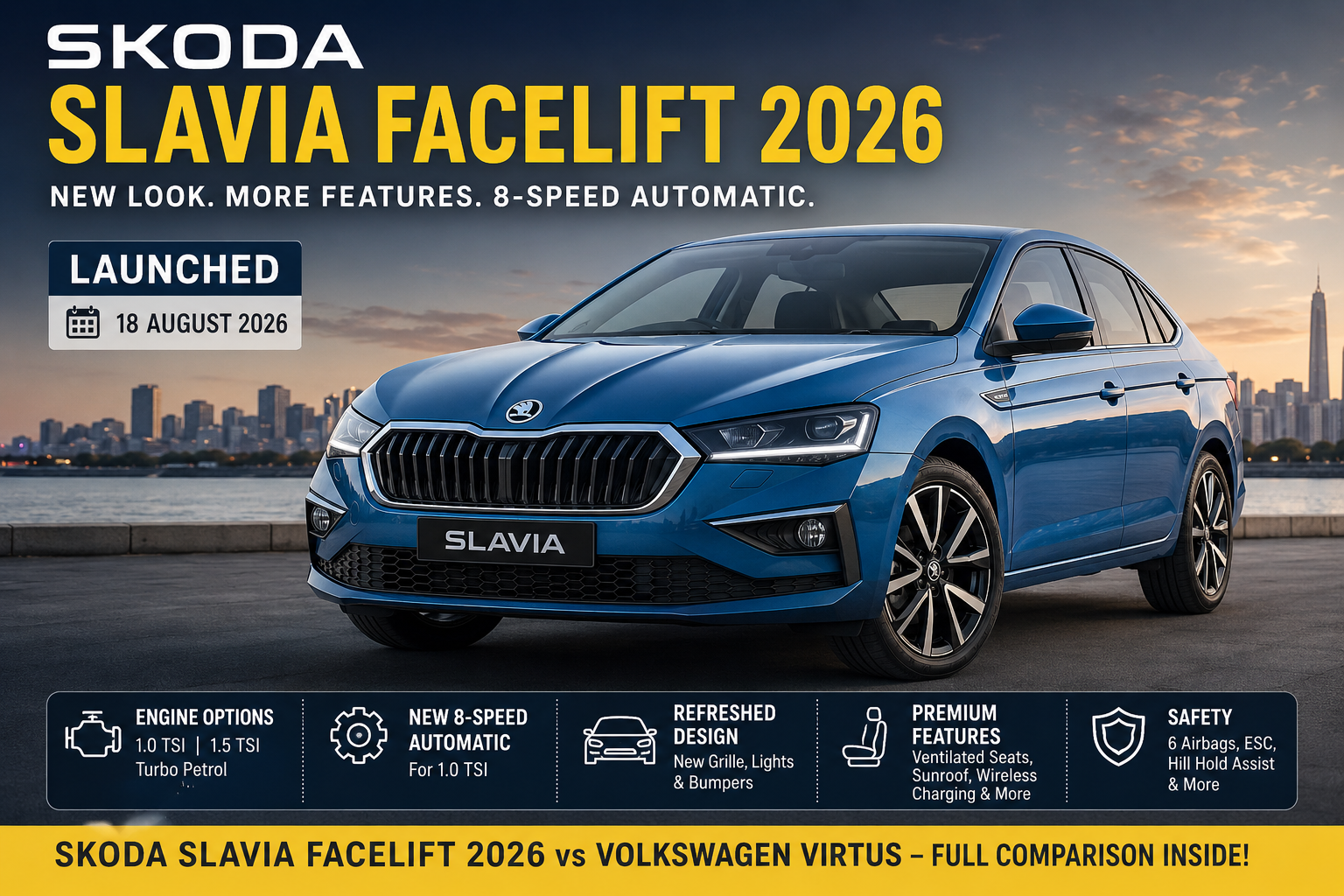 Skoda Slavia Facelift 2026: Price, Features, Engine, Launch & New Changes